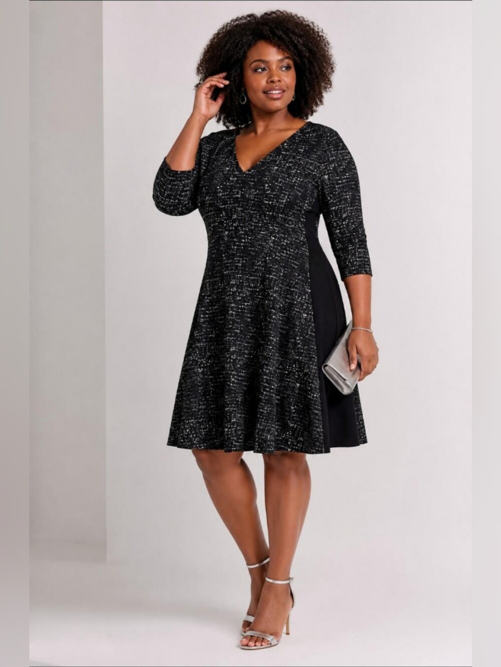 LANE BRYANT 3/4 Sleeve Textured Fit & Flare Dress – Modern Cocktail Chic, 14/16
